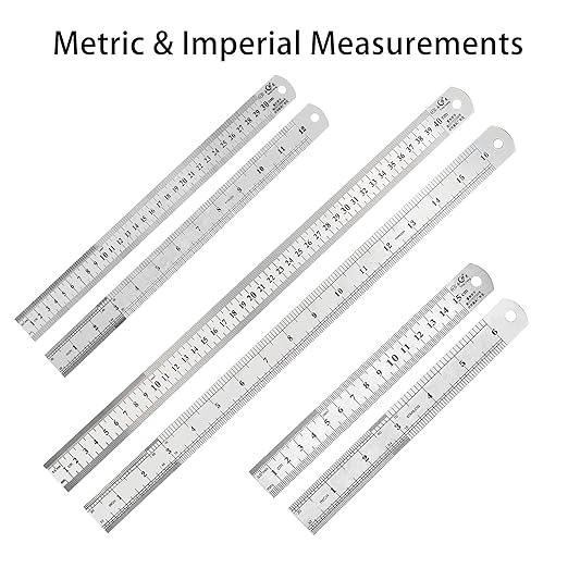 Stainless Steel Ruler Set, 6 Inch 12 Inch and 16 Inch Metal Rulers for Precision Measuring, 3-Pack