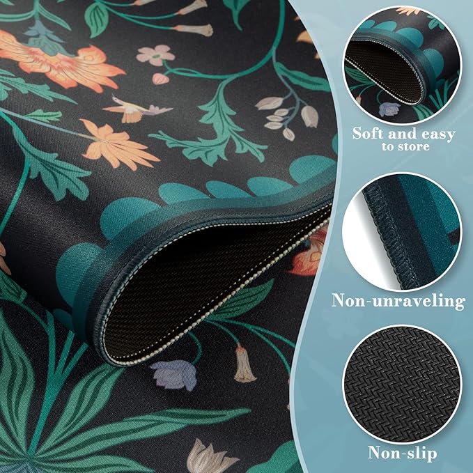 HAOCOO Navy Blue Iris Desk Mat, Large Mouse Pad, Non-Slip Keyboard Mat, Water-Resistant Computer Pad with Edge Stitching, Vintage Floral Desk Cover Mat, Desk Protector for Office, Home