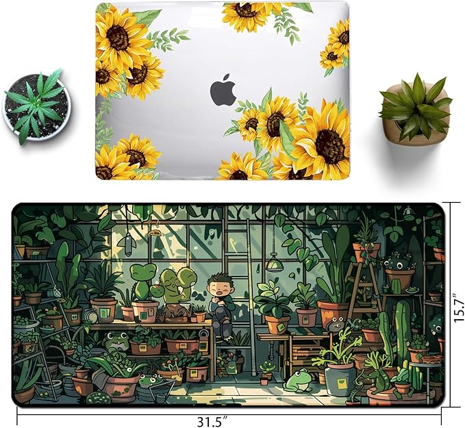 Frog Cute Mousepad 31.5 x 15.7 inch, Large Green Desktop Mat, Waterproof Desk Mat Gaming Mouse Pad, Laptop Pad, Computer Writing Mat for Home Office Desk Decor