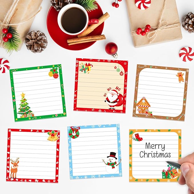 30 Pack Christmas Sticky Notes - 600 Sheets Holiday Memo Notes for Message Reminder Gifts School Office Students Teachers Presents