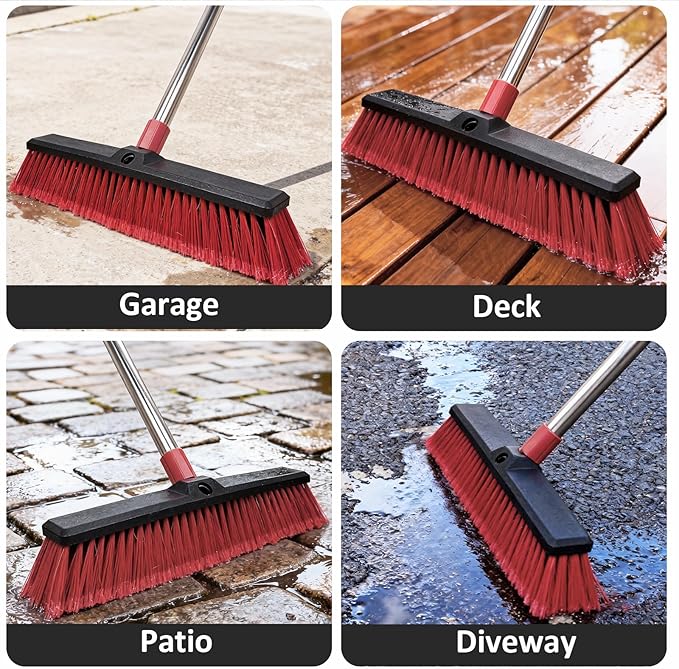 Honclea 18” Push Broom with 70” Adjustable Handle - Heavy Duty Outdoor Broom for Shop, Garage, Patio, Driveway, Yard & Deck Cleaning