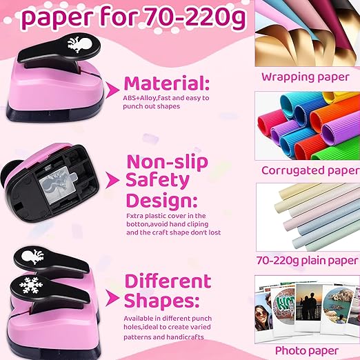 Christmas Hole Punch Set, 1 Inch Paper Craft Punches - 5pc Lever Action Punch for Scrapbooking