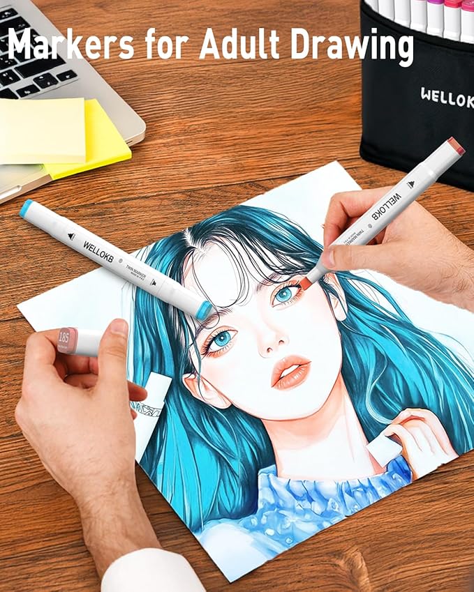 Alcohol Markers, 100 Colors Dual Tip Art Markers for Coloring, Drawing, Illustrations, Book Painting, Alcohol Based with Carrying Case for Adult Kids