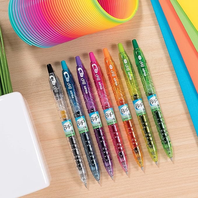 PILOT B2P Colors - Bottle to Pen Refillable & Retractable Rolling Ball Gel Pen Made From Recycled Bottles, Fine Point, Assorted Color G2 Inks, 4-Pack (36620)