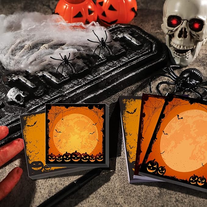 9 Pieces Halloween Sticky Note Halloween Note Pads with Spider Pumpkin Bat 450 Pieces of Self Adhesive Removable Memo Pads, 50 Sheets Each for Halloween School Office Home Students Teacher Presents