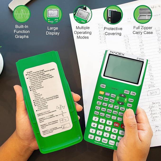 Scientific Calculator with Graphing, Includes Carrying Case, for College and High School Students, Calculus, Algebra, Geometry, Trigonometry, Statistics, Physics, Chemistry, Green