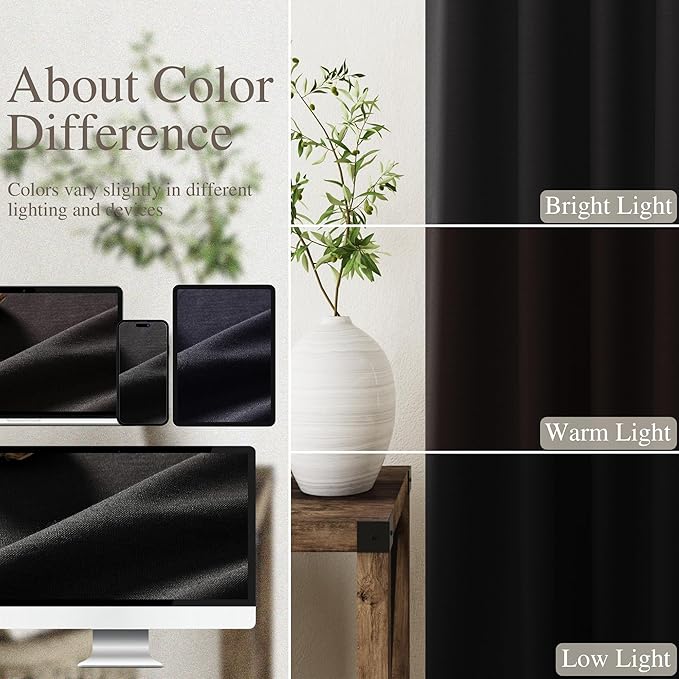 100% Blackout Linen Curtains 100 Inches Long 2 Panels for Bedroom Back Tab Pinch Pleated Black Out Curtain Modern Urban Noise Cancelling Total Light Blocking Window Drapes 100 Inch Length,Black