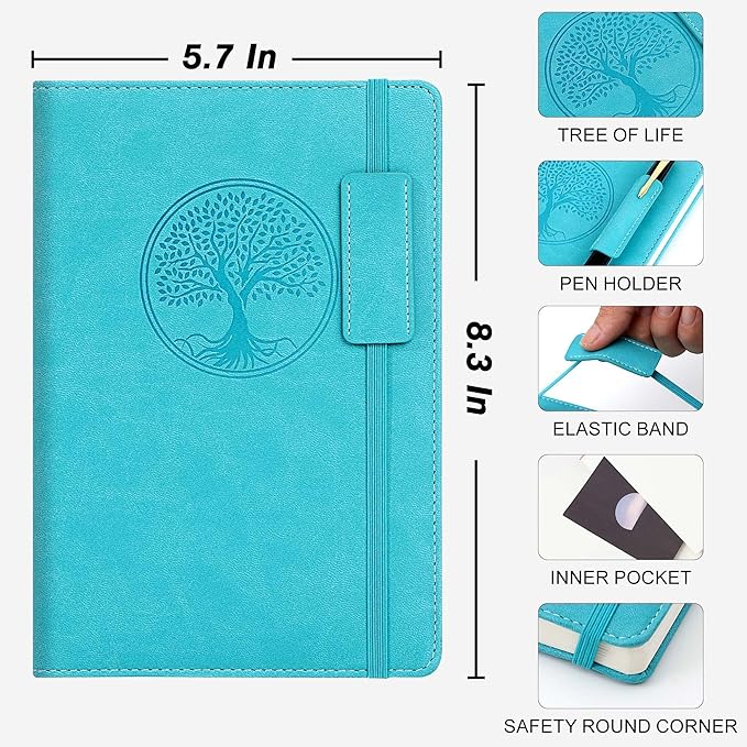 CAGIE Lined Journal Notebook for Women Hardcover Leather Journaling Notebook, 256 Pages A5 Notebook Journals for Writing Work Girls Diary, 5.7"x8.3"