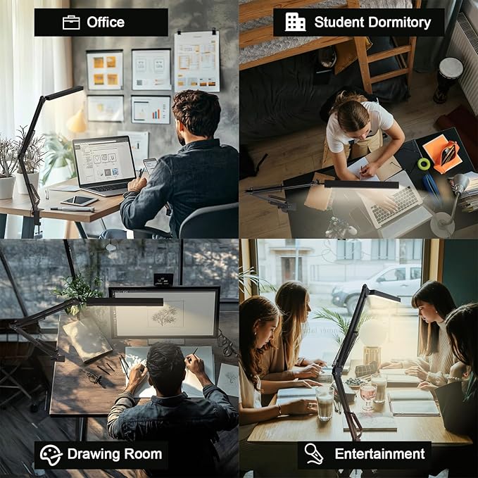 LED Desk Lamp for Home Office, Clamp-On with 5 Light Modes & Auto Shut Off | 14W Adjustable Brightness 5000K Eye-Caring Lighting for Study/Bedroom/Computer Desk