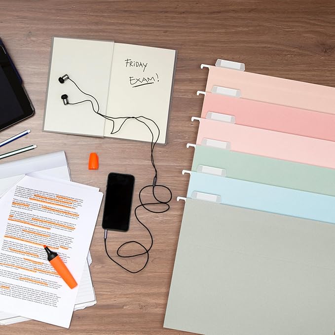 Pack Standard Hanging File Folders,Hanging File Folders with 1/5-Cut Tabs,6 Pastel Colors Designed for Bulky Files,Filing Cabinets,Medical Charts