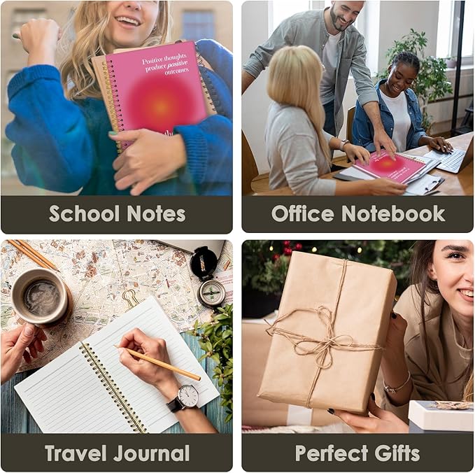 Wheatwin Positive Affirmations Spiral Notebook, Pink Aura Motivational Inspirational School Office Notebooks for Note Taking Work, Hardcover Spiral Notebook Gifts 5.5x8.3