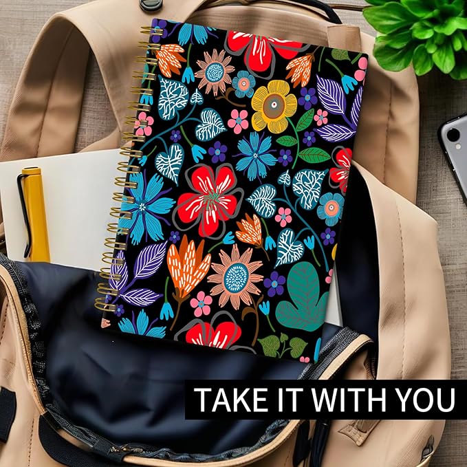 Spiral Journal Notebook, Hardcover Lined Journal for Women, Medium 6 x 8.4 in, 120 Pages Thick Paper, College Ruled Notebook for Writing, Work, Office, and School,Colorful Flowers