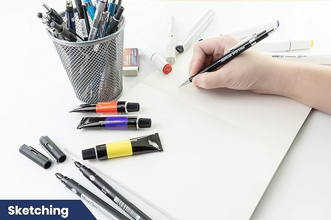 Pacific Arc Mechanical Pencil Set, .5 mm, .7mm, .9 mm Mechanical Pencil with 3 Spare Erasers, Refillable Lead Pencil Holder for Drafting, Sketching, and Drawing