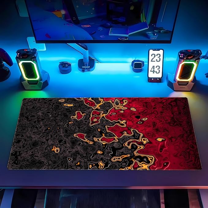 Red and Black Gaming Mouse Pad for Desk, Fluid Abstract Art Desk mat Extended Large Desk Pad ，XL Mouse pad for Home or Office Computer Laptop 31.5 X 15.7 inch
