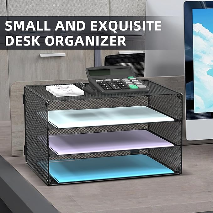 DALTACK 3 Tier Letter Tray Paper Organizer Mesh Metal Desk File Organizer for Home & Office, Black
