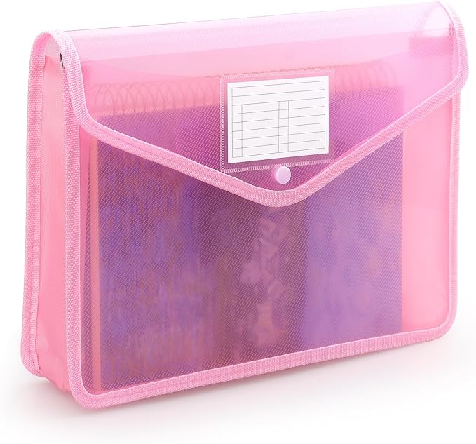 Plastic Expanding File Folder, Transparent envelopes with Snap Closure, No Dividers, Large Capacity, Fit Letter/A4 Size (Pink)