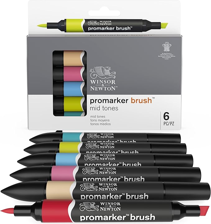 Winsor & Newton ProMarker Brush Set, 6 Count, Mid Tones