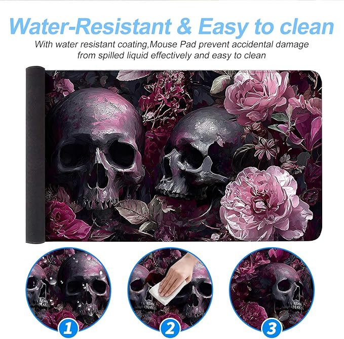 Gothic Skulls and Roses Artistic Mouse Pad – 31.5" x 11.8" Large Extended Desk Mat with Dark Floral Design – Perfect for Gothic, Victorian, and Alternative Aesthetics