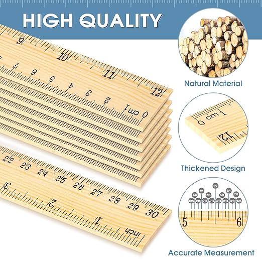 100 Pack Wooden Ruler 12 Inch, Rulers Bulk for Classroom, Wood Ruler with Centimeters and Inches, 2 Scale Measuring Rulers for Kids Students Teacher, Ideal Back to School Office Home Supplies