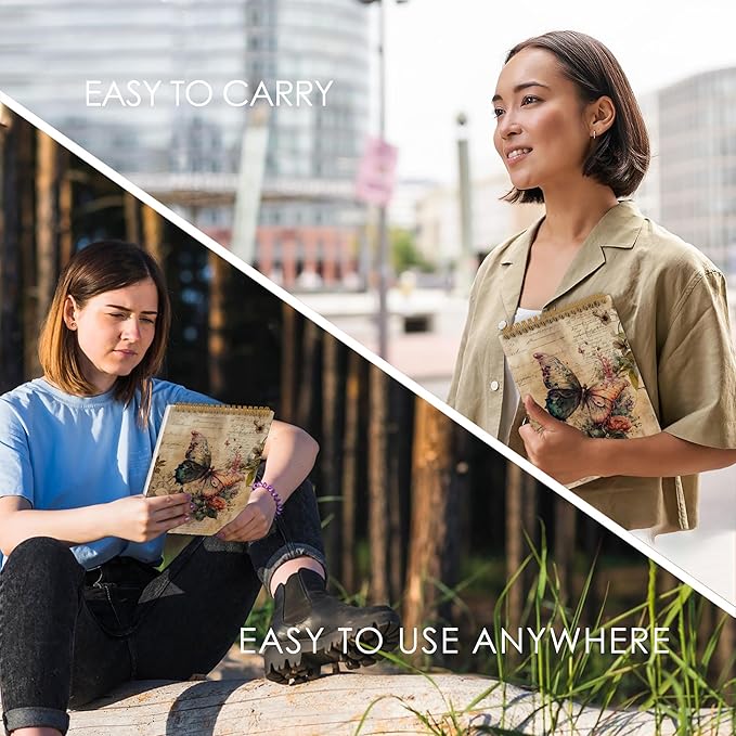 Vintage Butterfly Top Spiral Notebook, Butterfly Journal, Butterfly Notebook, Butterfly Notebooks for School, Butterfly Floral Office Supplies Gifts for Women Girls Coworkers, 5.5x8.3In