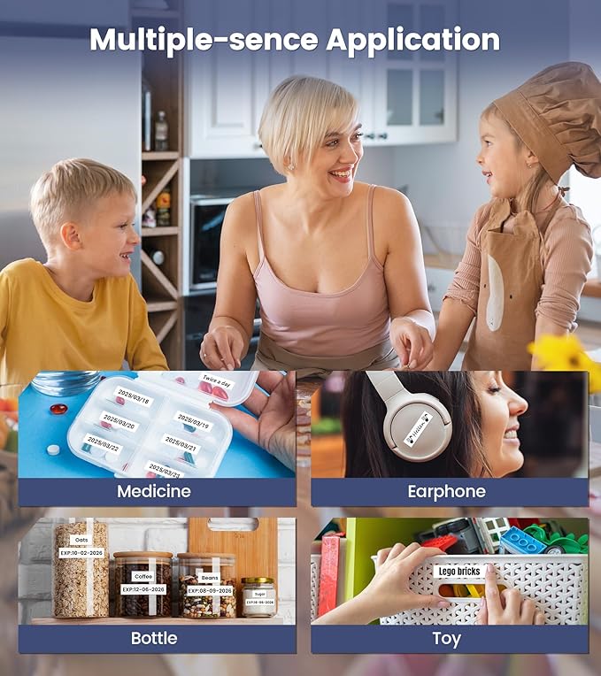 18mm Label Maker Machine with-Tape, Bluetooth Rechargeable Labeler with Keyboard, Backlit Screen, Connect PC & Phone, Create Via BZ Label Up to~18mm 3/4 inch, Idea for Home Office, D480BT