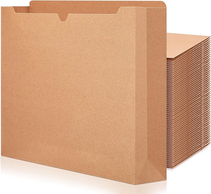 Zhehao 100 Pcs File Jackets Reinforced Straight Cut Tab Pocket Folders Expandable File Folder Expanding Paper Organizer with Tabs Expansion Pocket, Letter Size(Kraft Paper Color)