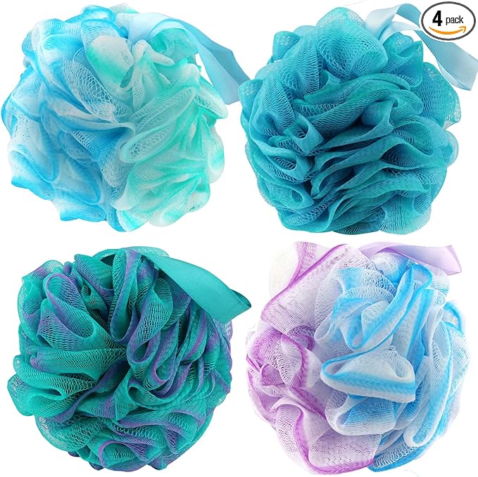 Chuya Bath Sponges Loofahs 70 Grams Large Size,4 Pack Shower Sponge Exfoliating Cleaning Bath Loofa Body Scrubber Balls for Women Men Children Washing