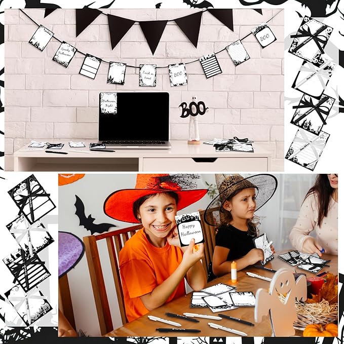 36 Pcs Halloween Sticky Notes Include 12 Spider Pumpkin Bat Ghost Notepads and 12 Pen and 12 Ribbon Halloween Self Adhesive Memo Pads Gifts for School Office Home Party Supplies