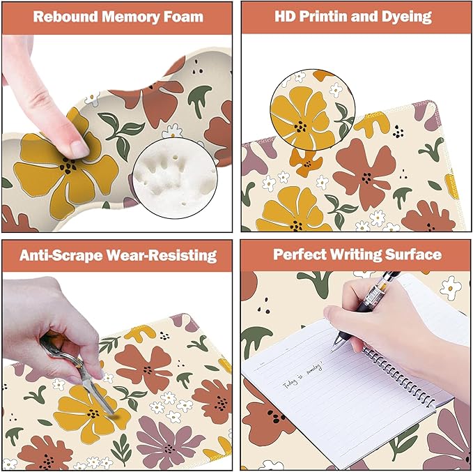 ARTSO Gaming Mouse Pad Wrist Support Set,Cute Flower Desk Mat+Mouse Pad with Wrist Rest +Keyboard Wrist Pad+Coaster,4-in-1 Mousepad Ergonomic Design for Home Office Game