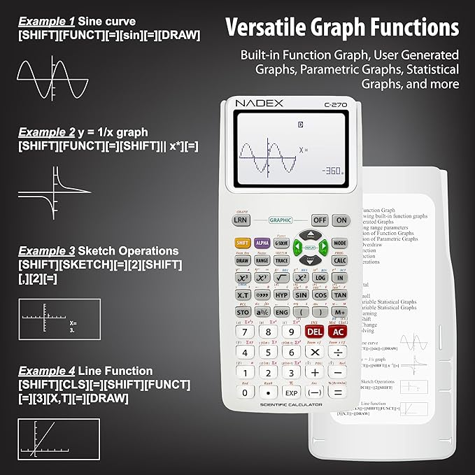 Scientific Calculator with Graphing, Includes Carrying Case, for College and High School Students, Calculus, Algebra, Geometry, Trigonometry, Statistics, Physics, Chemistry, White