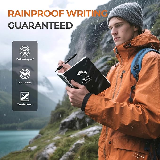 Nicpro 1.3mm Mechanical Pencil Set in Leather Bag with Waterproof Field Notebooks, 3PCS Metal Heavy Duty Carpenter Pencil with Lead Refill & Eraser for Outdoor Journal Travel Drafting Drawing