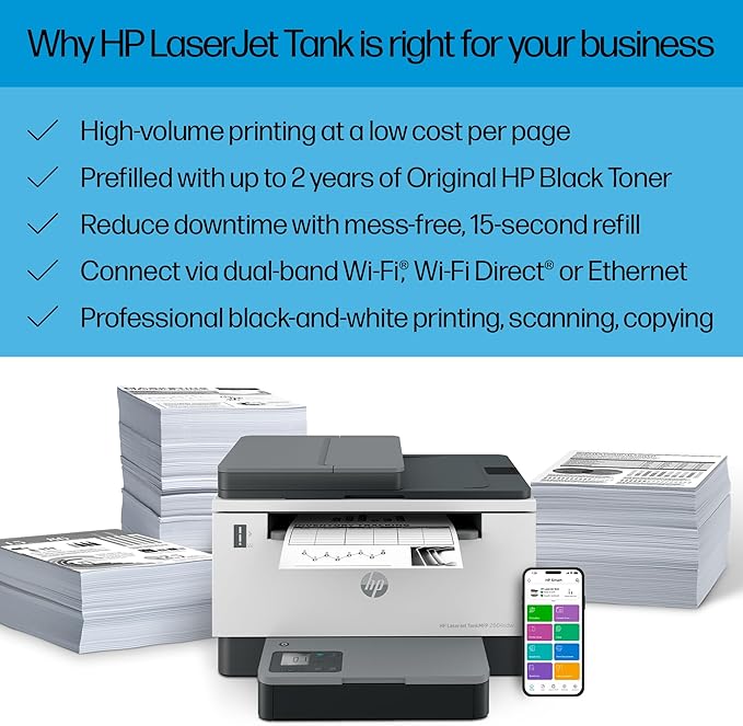 HP LaserJet-Tank MFP 2604sdw Wireless Black & White Printer Prefilled With Up to 2 Years of Original HP-Toner (381V1A)