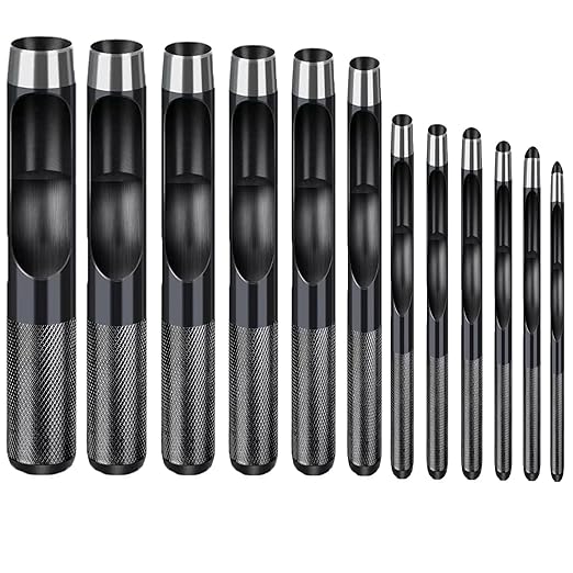 12PCS Leather Hole Punch Leather Punch Tool Heavy Duty Round Hollow Punch for Leather Belt Watch Band Gasket.