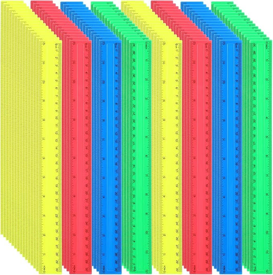 120 Pcs 12 Inch Plastic Rulers Bulk, Kid Ruler for School, Back to School Supplies, Flexible Assorted Color Straight Rulers with Centimeters and Inches for Students Schools Education