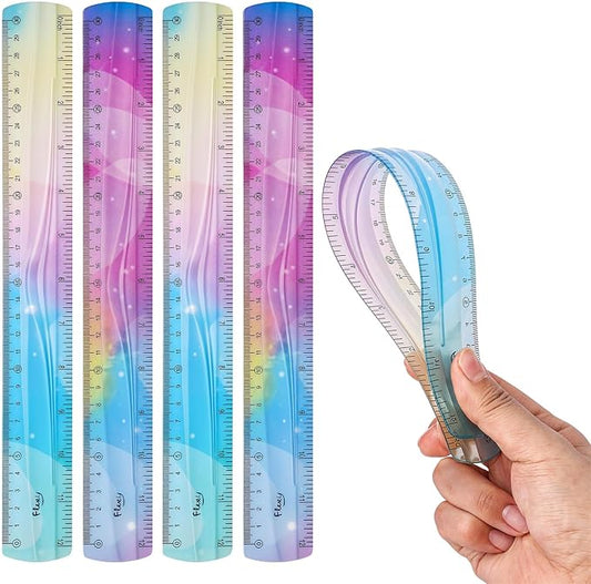 Grevosea 4 Pieces Flexible Rulers, 30cm/12inch Plastic Ruler Shatterproof Straight Edge Ruler Soft Bendable Rulers for School Classroom Office Kids & Adults