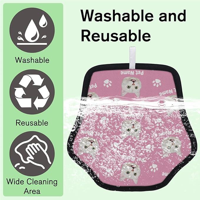 Personalized Pet Hair Remover Glove for Dogs & Cats - Custom Photo & Name Magic Brush for Dog Cat Hair Removal, Reusable Electrostatic Pet Hair Gloves for Furniture Carpet Couch, Face Paw Pink