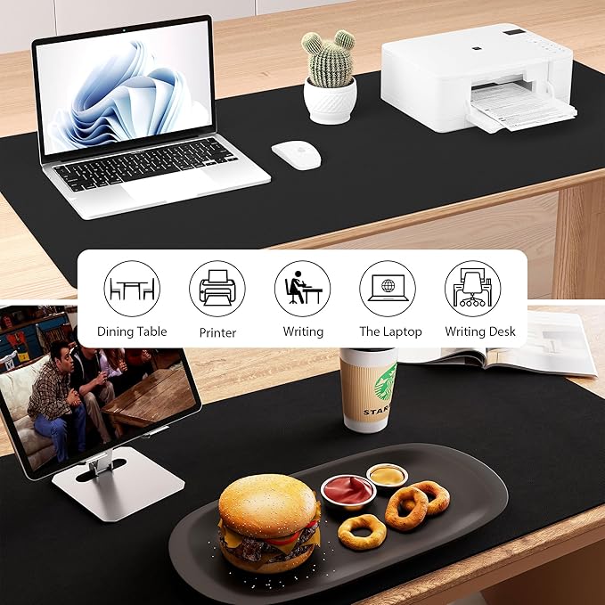 Aothia Dual-Sided Desk Pad - 37.8x17 inches Leather Desk Mat, Natural Cork Desk Pad Protector, Large Mouse Pad for Desk, Waterproof Desk Blotter Pad, Desk Writing Pad for Office Work/Home, Black