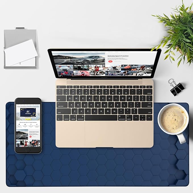 Large Mouse Pad Hexagon Style Gaming Desk Pad Computer Keyboard Non-Slip Waterproof Mouse Mat with Rubber Base and Stitched Edges Entertainment Office Writing Desk Mat 35.4 x 15.7 Inches