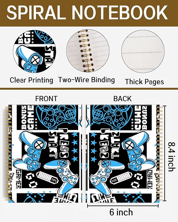 Spiral Notebook A5, Hardcover Journal for Women, 120 Pages Thick College Ruled Paper, Perfect for Office, School, or Home Use(Gamepad)