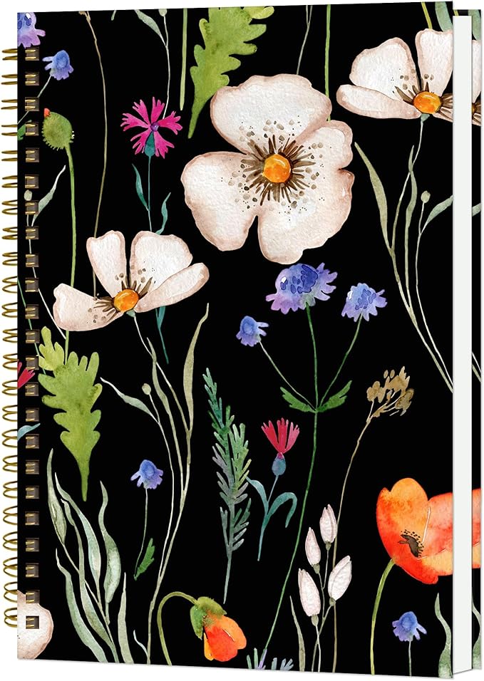 Spiral Notebook A5, Hardcover Journal for Women, 120 Pages Thick College Ruled Paper, Perfect for Office, School, or Home Use(Watercolor Delicate Wildflowers)