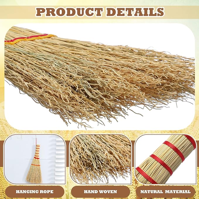 Suclain 2 Pcs Small Corn Whisk Brush Broom 100% Handmade 12 Inch Handheld Brush Whisks Natural Corn Short of Asian Whisk Broom with Nylon Thread Handle for Household Sweeping Indoor Outdoor(Style A)