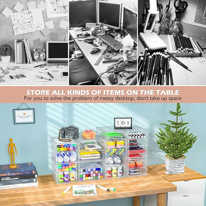 Makeup Organizer Storage With 30 Drawers, 6 Pack Desktop Office Supplies, Desk Organizers, Clear Desk Accessories, Dustproof Drawer Organizer and Storage for Make Up, Jewelry, Pen etc