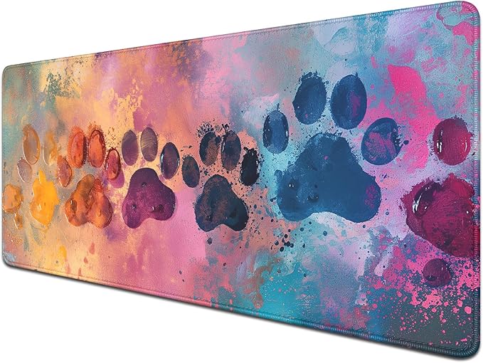 Cute Dog Paw Print Mouse Pad Desk Mat,Large Mouse Pads Desk Pad,Full Size Mouse Pad Gaming Mousepad Mouse Mat with Stitched Edge - Non-Slip Rubber Base for Office Computer Keyboard Laptop