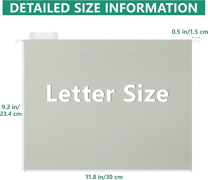 25 Pack Hanging File Folders,Reinforced Hang Folders Letter Size,Adjustable 1/5-Cut Tabs,Designed for Bulky Files,Filing Cabinet(4281U)