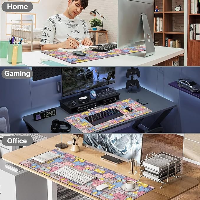 Mouse Pad, Large Cute Christmas Cats Desk Mat, Extended Non-Slip Gaming Keyboard Mousepad Desk Pad, Thick Stitched Edges Waterproof Mouse Mat 31.5"x15.7" (Cartoon Christmas Kittens)