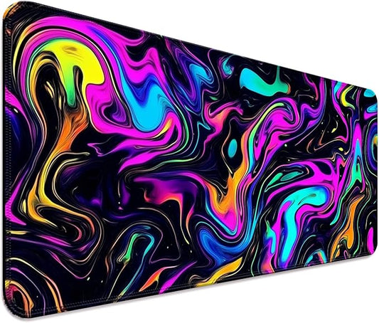 Abstract Colorful Marble Swirl Fluid Gaming Desk Mat, Computer Keyboard Large Extended Long Mouse Pad for Office and Home, XL (W22)