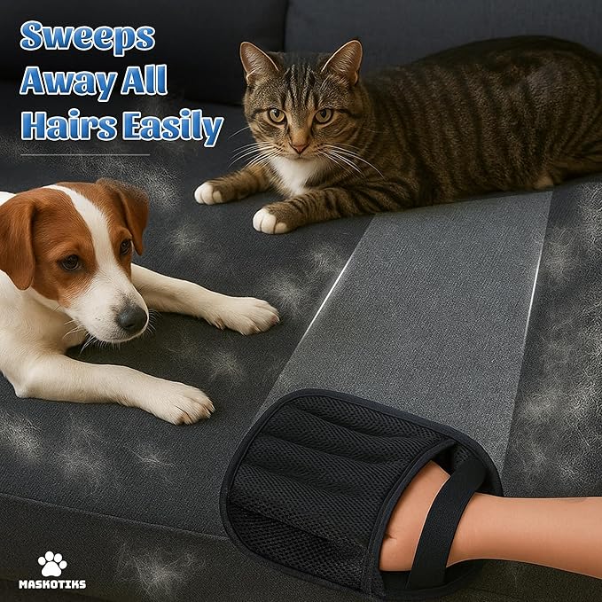 Maskotiks Pet Hair Removal Glove-Electrostatic Pet Hair Remover Glove with 5-Finger Design, Cat Hair Remover Glove for Couch,Car,Laundry,Carpet,The Magic Brush Pet Hair Remover is Light and Washable