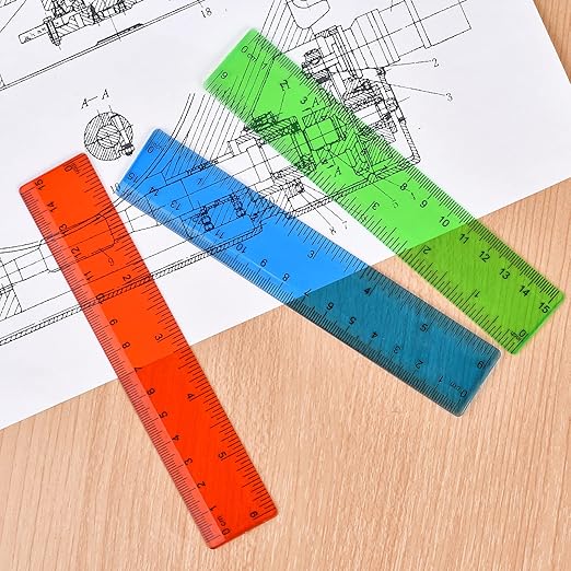 Clear Plastic Ruler 6 Inch Straight Rulers, Bulk Assorted Colors, Shatterproof Ruler with Inches and Centimeters for School Classroom, Home, or Office (8 Pack)
