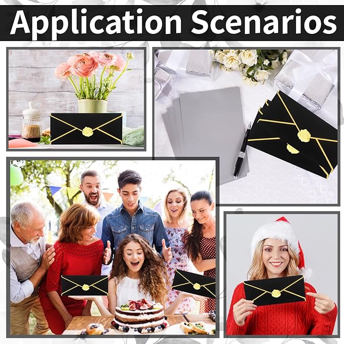 Business Envelopes with V-Flap,Gold Border 30 Pack #10 Envelopes Made of 150gsm Paper, Standard Envelopes with Gold Stickers for Office, Checks, Letter Mailing,9.45 x 4.13 Inches (Black)