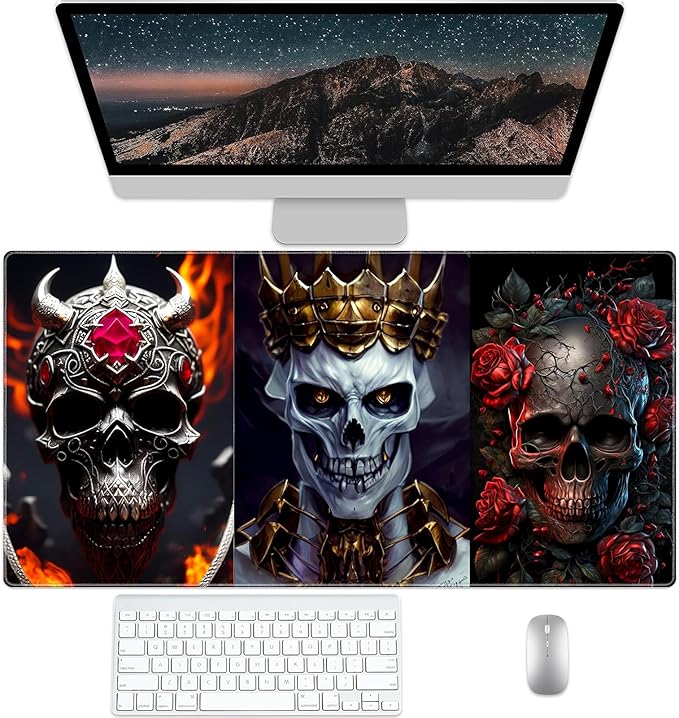 Skull Mouse Pad, Gaming Mouse Pad Large, Keyboard Mouse Mat Desk Pad, Non-Slip Rubber Base with Stitched Edges Mousepad, 31.5X15.7inch
